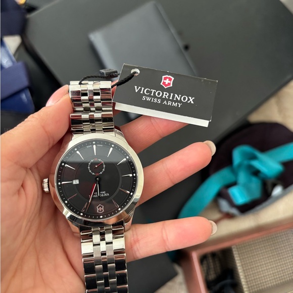 Victorinox Silver and Black Bracelet Watch